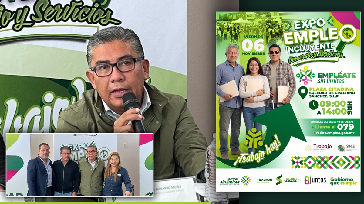 Juan Manuel Navarro presenta en Soledad la Expo Empleo Incluyente, Comercio y Servicios, con participación de 25 empresas y más de 450 vacantes.